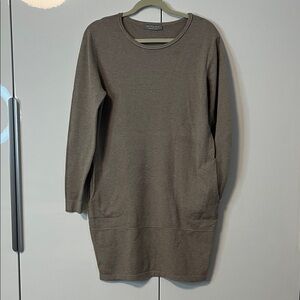PISTACHE ITALY NWOT Long Sleeve Taupe Brown Sweater Dress Pockets, L/XL